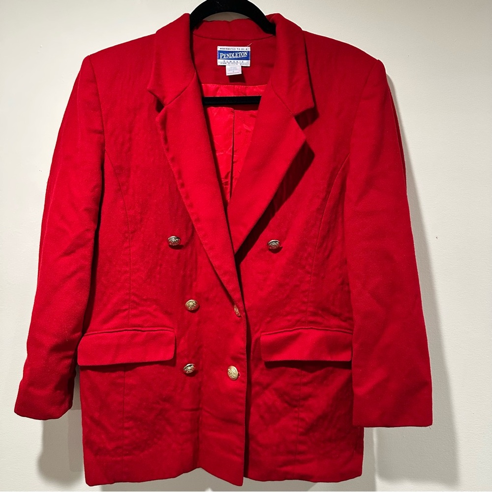 Red Vintage Pendleton Classic Double Breasted Blazer With Gold Buttons 100% Wool